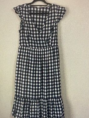 Old Navy Black and White Gingham Midi Dress with Ruffle Hem